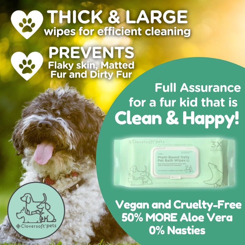 Cloversoft Pets Plant-Based Daily Pet Bath Wipes (70 Sheets)