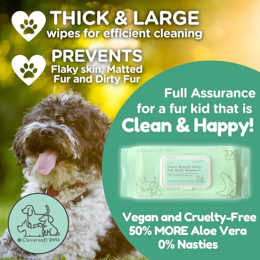 Cloversoft Pets Plant-Based Daily Pet Bath Wipes (70 Sheets)