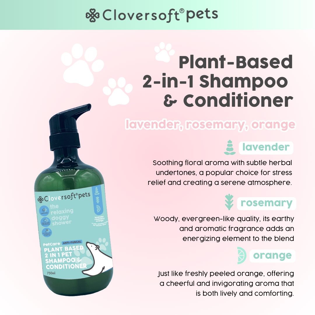 Cloversoft Pets 2-in-1 Plant-Based Shampoo & Conditioner (750ml, Anti-Fungal)