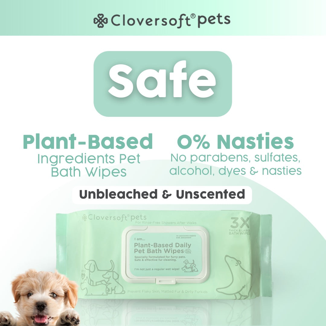 Cloversoft Pets Plant-Based Daily Pet Bath Wipes (70 Sheets)