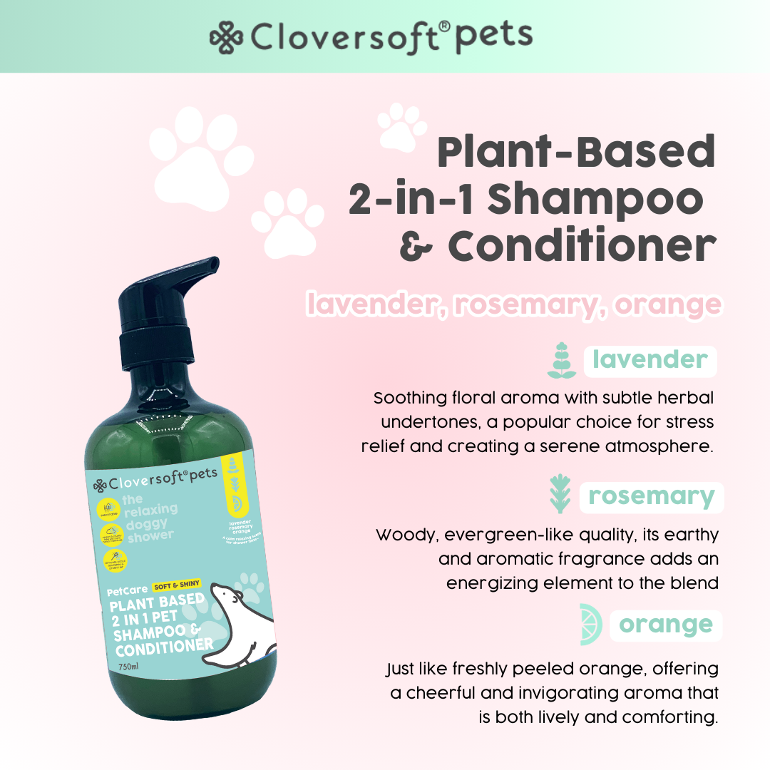 Cloversoft Pets 2-in-1 Plant-Based Shampoo & Conditioner (750ml, Soft & Shiny)