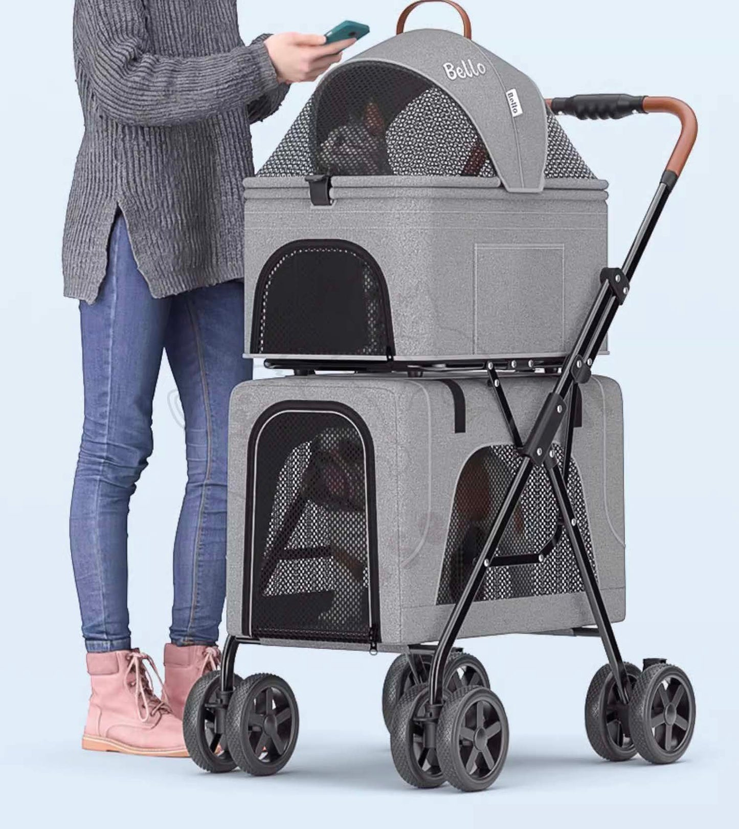 Bello Lightweight Foldable
Double-Layer Pet Stroller